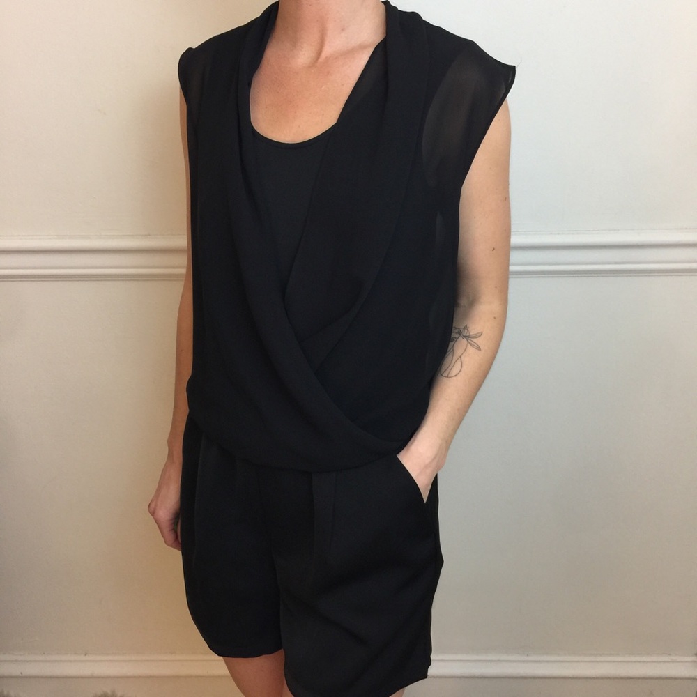 ALLSAINTS Black Amis Black Draped Playsuit Romper - Picture 2 of 8